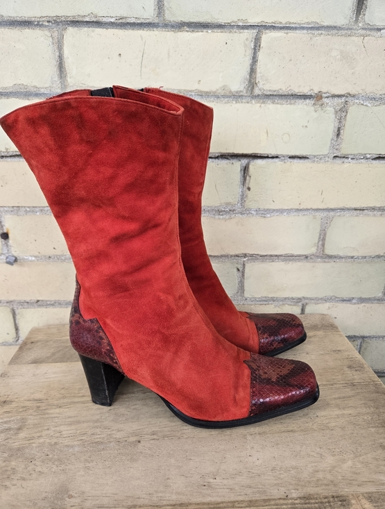 Vintage Shoes - Vintage Red Suede Boots